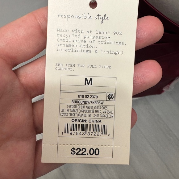 NWT A New Day Elegant Burgundy Women's asymmetrical sleeve Top Size M - Picture 4 of 5